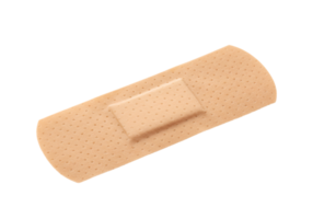 Adhesive bandage on a surface, first aid for cuts and scrapes, isolated shot png