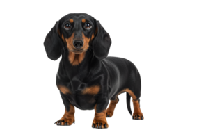 Dachshund dog standing alert with a curious expression on a simple setting png