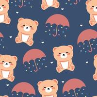 Seamless pattern cute cartoon bear with umbrella and sky element. cute pattern for wallpaper, background and gift wrap paper vector