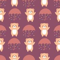 Seamless pattern cute cartoon bear with umbrella and sky element. cute pattern for wallpaper, background vector
