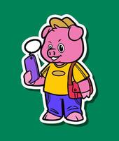 Cartoon Character of a Cute Pig with Smartphone vector