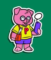 Cartoon Character of a Cute Pig Smiling with Smartphone vector