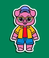 Cartoon Character of a Cute Pig with Sunglasses and Cap vector