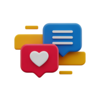 Message notification icons with heart and speech bubble in 3d illustration png