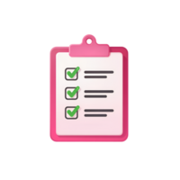 Checklist with completed tasks on pink clipboard, task management concept png