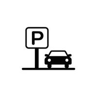 Essential parking icon with a car and signboard, designating vehicle resting place vector