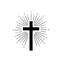 Radiant christian cross symbol with radiating rays, faith and devotion vector