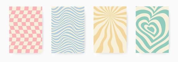 Set of four retro wavy patterns with optical illusion effect in pastel colors vector