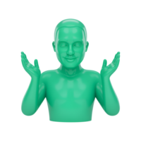 Green mannequin with hands up in questioning gesture on a plain background png