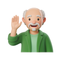 Cartoon character waving with green jacket and mustache, 3d rendering isolated png