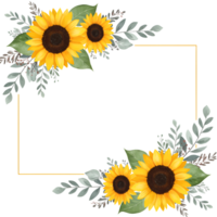 Sunflower frame with leaves and golden border for invitation design element png