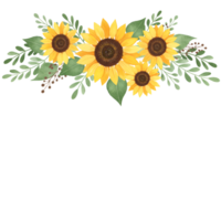 Sunflower arrangement with leaves and berries on top against a background png