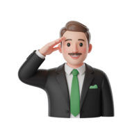 Saluting businessman 3d character with suit and tie on a transparent background png