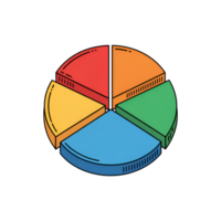 Colorful pie chart diagram with five segments for data representation tool png