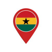 Ghana flag inside a red map pointer icon on a plain isolated surface illustration png
