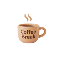 Coffee mug with steam and text coffee break on a simple transparent background png