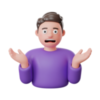 Cartoon character shrugging with open hands and a confused expression on his face png