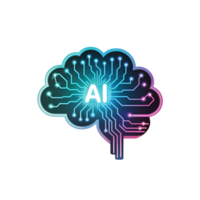Ai brain circuit with neon glow and connected lines on a digital illustration png