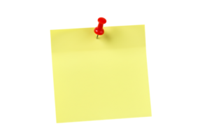 Yellow sticky note pinned with red pushpin for reminders and organization tool png