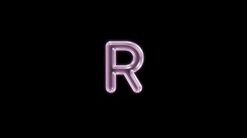 Alphabet R bubble floating motion graphic with alpha channel. Pink bubble isolated letter glowing animated on transparent background. video