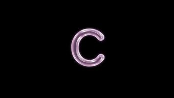 Alphabet C bubble floating motion graphic with alpha channel. Pink bubble isolated letter glowing animated on transparent background. video
