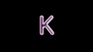 Alphabet K bubble floating motion graphic with alpha channel. Pink bubble isolated letter glowing animated on transparent background. video