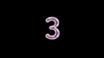 Number 3 bubble floating motion graphic with alpha channel. Pink bubble isolated three letter glowing animated on transparent background. video