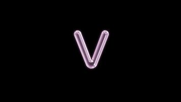 Alphabet V bubble floating motion graphic with alpha channel. Pink bubble isolated letter glowing animated on transparent background. video