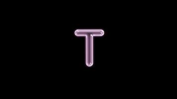 Alphabet T bubble floating motion graphic with alpha channel. Pink bubble isolated letter glowing animated on transparent background. video