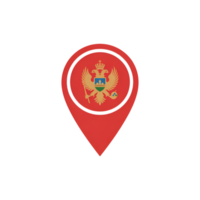 Montenegro flag in map pointer icon, national emblem inside location pin symbol png