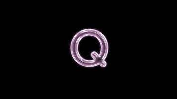 Alphabet Q bubble floating motion graphic with alpha channel. Pink bubble isolated letter glowing animated on transparent background. video