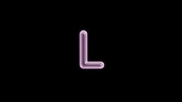 Alphabet L bubble floating motion graphic with alpha channel. Pink bubble isolated letter glowing animated on transparent background. video