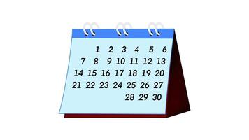 paper calendar, Educational illustration of a desk calendar displaying a full month with clearly marked important dates, teaching time management, planning, scheduling, dates in a month video