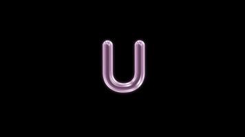 Alphabet U bubble floating motion graphic with alpha channel. Pink bubble isolated letter glowing animated on transparent background. video