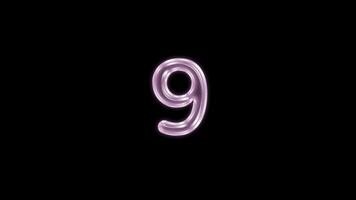 Number 9 bubble floating motion graphic with alpha channel. Pink bubble isolated nine letter glowing animated on transparent background. video