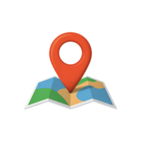 Map pin on folded paper map indicating location or destination point, navigation png