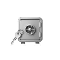 Metal safe with combination lock and key transparent on a clean surface design png