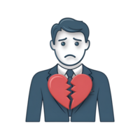 Broken heart emoji on man in suit with sad face expression, isolated image png