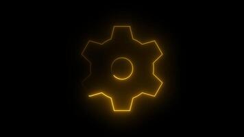Animated Glowing yellow neon icon with the Setting logo, 4k with alpha background video
