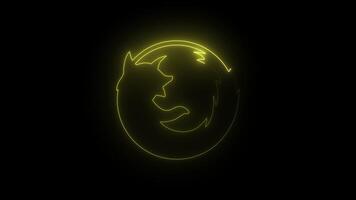 Animated Glowing yellow neon icon with the Mozilla Firefox browser logo, 4k with alpha background video