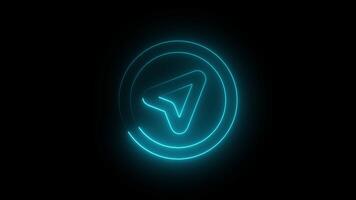 Animated Glowing cyan neon icon with the circle location arrow logo, 4k with alpha background video