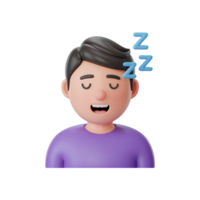 Sleeping character with zzz above head indicating sleep, 3d rendering style png
