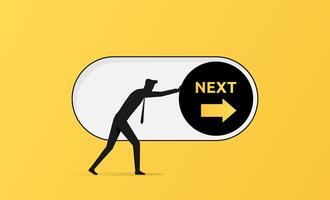 Next level or step in business or education concept. On and off toggle switch button pushed by a businessman. vector