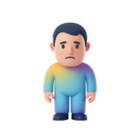 Sad 3d character with rainbow color gradient on clothing, isolated on plain background png