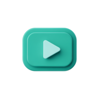 Play button icon, turquoise color, 3d render, transparent object, media player, start symbol png