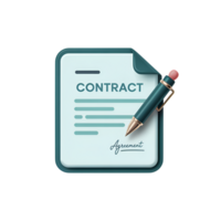 Contract document with pen and agreement signature on a transparent display png