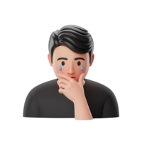 Crying man with hand on chin, 3d rendering of sadness and emotional distress png