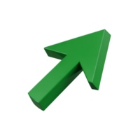 Green arrow pointing upwards on a simple isolated studio shot rendering design element png