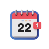 Calendar icon with number and notification on a transparent background png