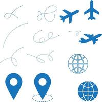 Airplane Flight Paths, Globe, and Location Pins A Travel Themed Illustration vector